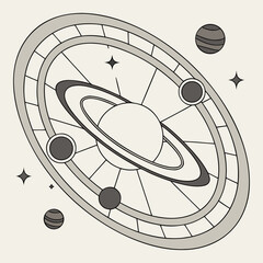Abstract clock vector illustration with antique and zodiac design elements