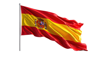 A detailed illustration of the Spanish flag waving against a black background, showcasing its vibrant colors and flowing texture.