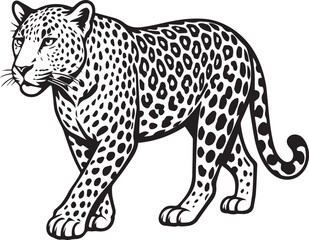 Black and White Leopard Illustration – Hand Drawn Wild Animal Vector Art