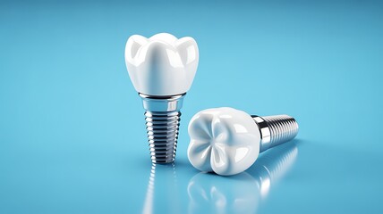 Dental Implant Solutions for a Healthy Smile A Close Up View of Dental Implants on a Blue Background