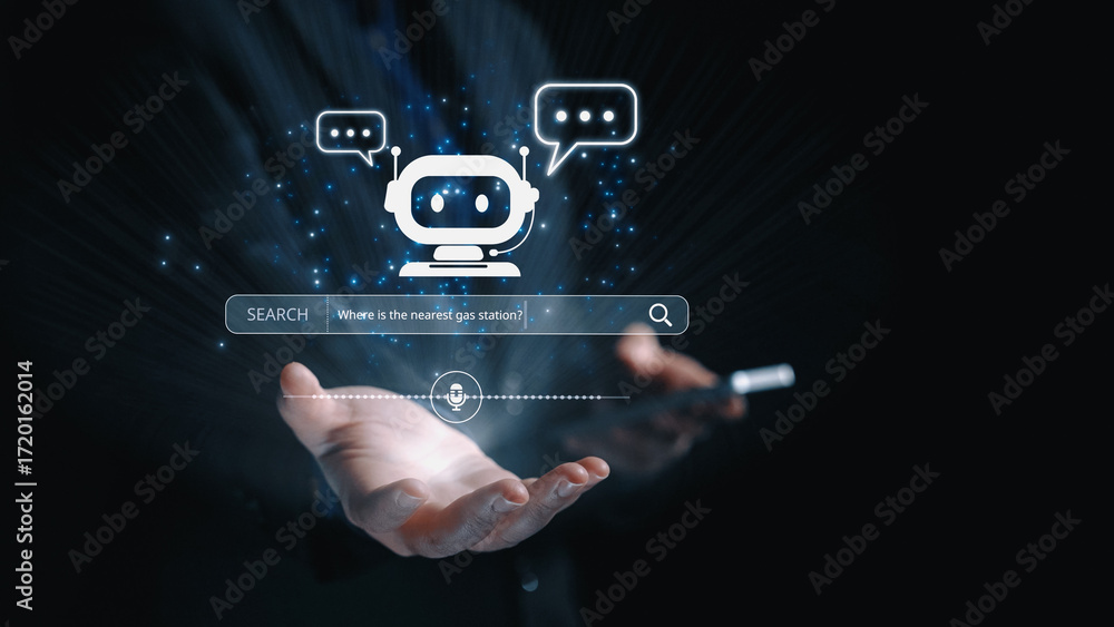 Poster ai assistant with voice chat interface, combining smart chatbot, voice command, and ai-powered contr