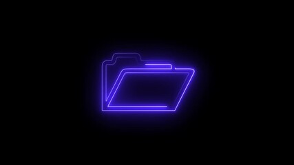 A glowing neon file folder icon representing digital information, document management, data storage, and online file transfer. Perfect for modern office systems, portfolios, reports, - Powered by Adobe