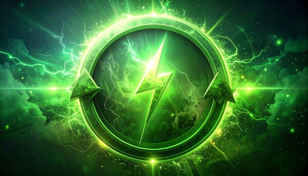 Green circular energy symbol with lightning