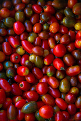 Cherry tomatoes on the grocery store counter.