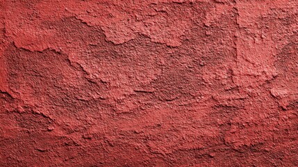 Fototapeta premium A weathered wall in deep red showcases a rough plaster texture, with uneven patches and slight variations in shades. Natural light highlights its rustic appeal.