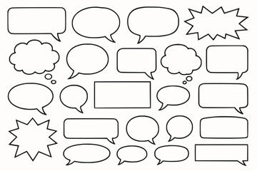 Fototapeta premium Large Vector Set of Black and White Speech, Thought, and Dialogue Bubbles in Various Styles