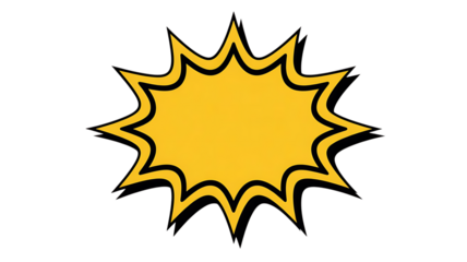 Yellow comic explosion shape isolated on transparent background