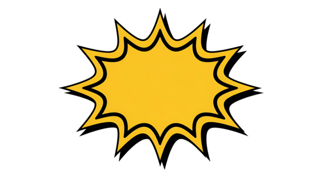 Yellow comic explosion shape isolated on transparent background