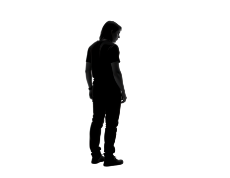 Silhouette of a Person Standing Alone Against a Transparent background