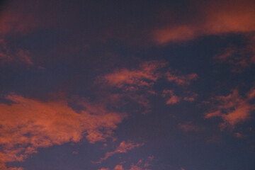 Background with pink clouds. Pink sky with clouds at sunset. Sunset. 