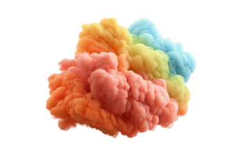 Colorful cloud of vibrant colored smoke on black background, cut out