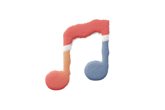 Colorful torn paper musical note on black background, cut out - Powered by Adobe