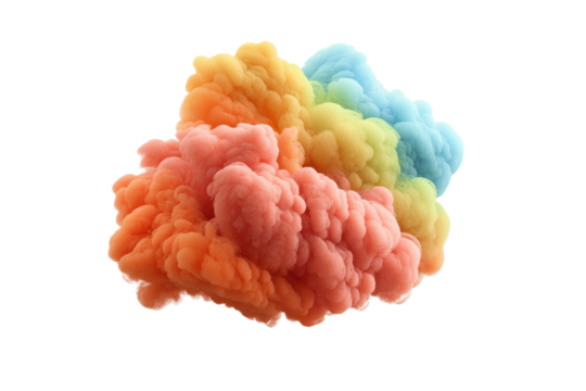 Colorful cloud of vibrant colored smoke on black background, cut out