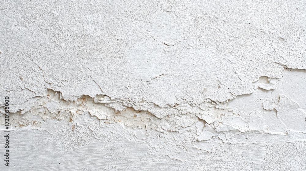 Poster a close view of a textured white wall displaying various cracks and imperfections, highlighting the 