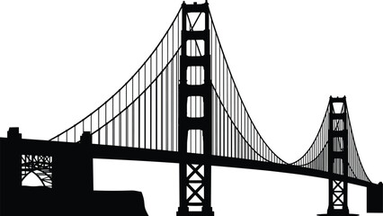 Golden Gate Bridge silhouette, San Francisco landmark, suspension bridge, black and white art, iconic architecture, USA travel, engineering marvel, minimalist design