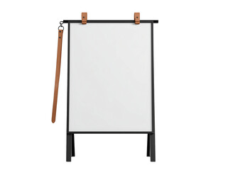 Blank Wooden A-Frame Signboard with Leather Strap on Transparent Background