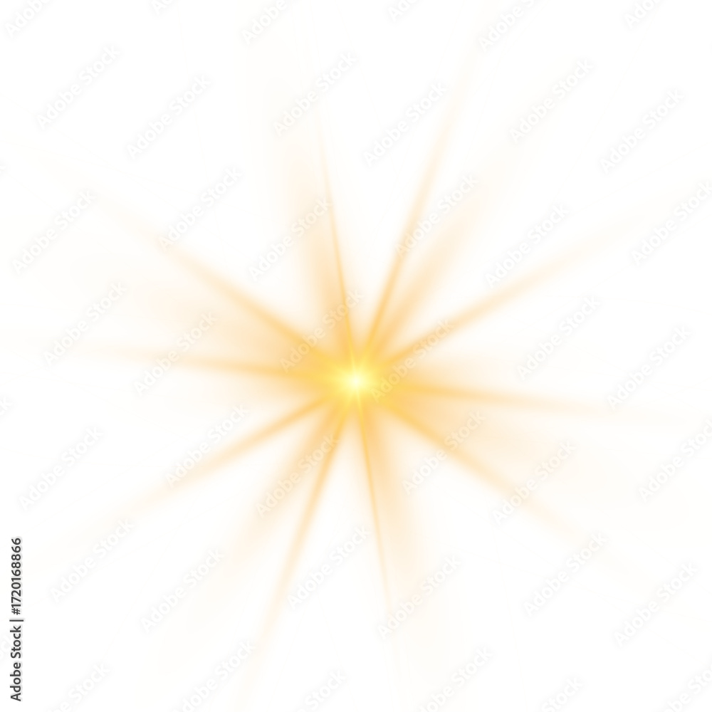 Poster yellow sun, a flash, a soft glow without departing rays. star flashed with sparkles isolated on whit