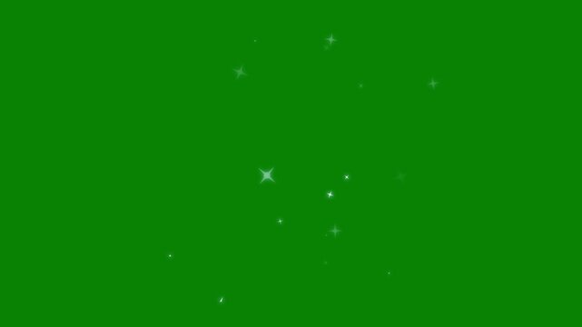Sparkling glitter stars shine animation, white glitter sparkling stars, white cartoon, flat, vector, doodle style stars, christmas stars, blinking light effect on green screen background. 4k video