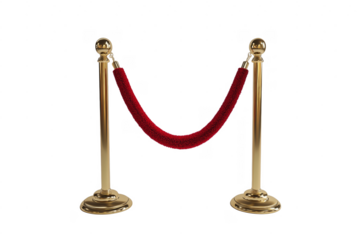Elegant golden stanchions with red velvet rope creating a vip entrance display