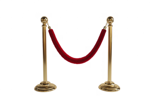 Elegant golden stanchions with red velvet rope creating a vip entrance display