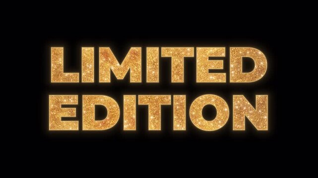 Elegant Limited Edition golden glitter text with sparkle and shine. Exclusive promotional typography for sales, marketing, and advertising. Isolated element on a transparent background.