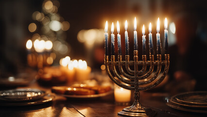 Hanukkah Family Celebration with Menorah Candle Lighting
