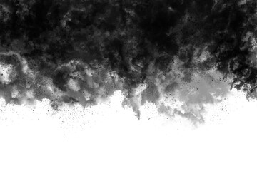 Dramatic black smoke effect isolated on transparent background, creating a powerful and mysterious atmosphere with wisps and tendrils of dark cloud