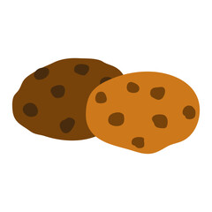 Two chocolate chip cookies illustration. Sweet baked dessert with crunchy texture and cocoa flavor. Perfect for food projects, bakery themes, snack concepts, menu design, and holiday treats.
