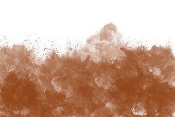 A mesmerizing explosion of copper powder, a captivating dance of particles suspended in air isolated on transparent background, creating a dynamic and abstract composition