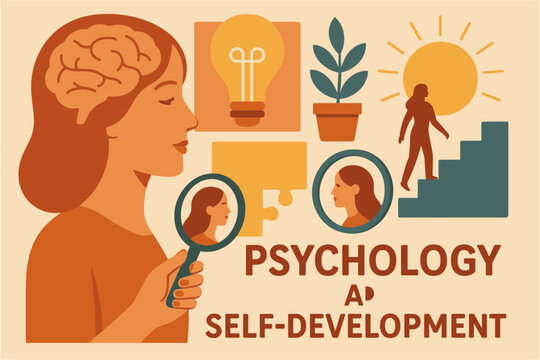 Mindful growth: psychology and self-development journey in retro style