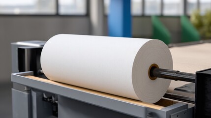 Large Roll of Paper Ready for Bulk Storage and Feeding into Printing Machine in Modern Facility