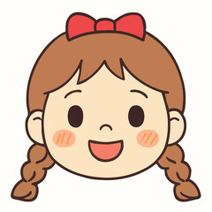 Vector cartoon child girl face with braids and bow
