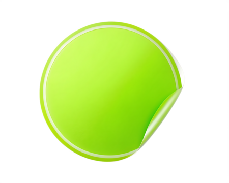 Green Circular Sticker With Peeled Corner Isolated On round label isolated on a transparent background