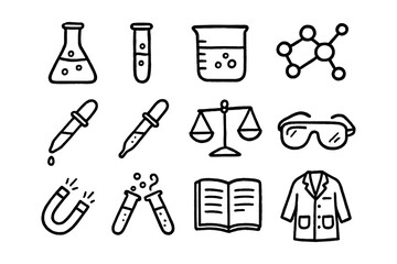 Doodle science icons: chemistry tools and symbols for educational design