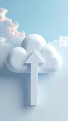 3D cloud upload icon on a light blue background