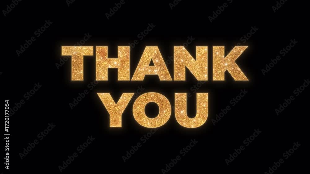 Poster thank you text with golden glitter texture and sparkling shine effect. elegant and luxurious gratitu