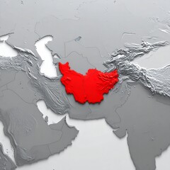 3D highlighted map of Central Asian region