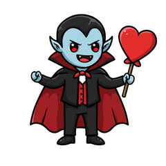 Cute Cartoon Vampire Holding a HeartShaped Lollipop