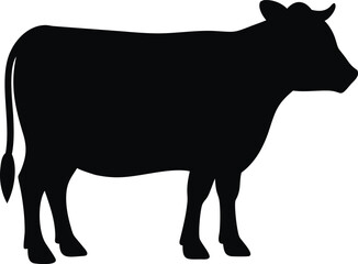 Simple black cow silhouette icon for farm animal and agriculture themes isolated on white background isolated on transparent background