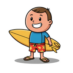 Happy Surfer Boy Holding Surfboard