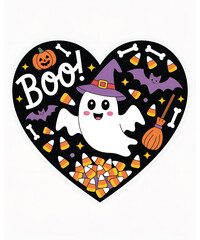 Cute ghost with witch hat and candy corn