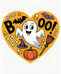 Cute ghost saying boo with halloween elements