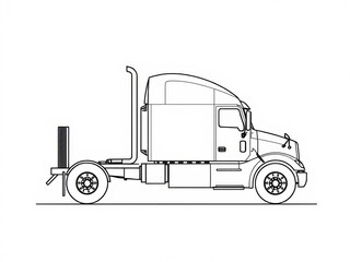 Truck illustration in side view with detailed line drawing  