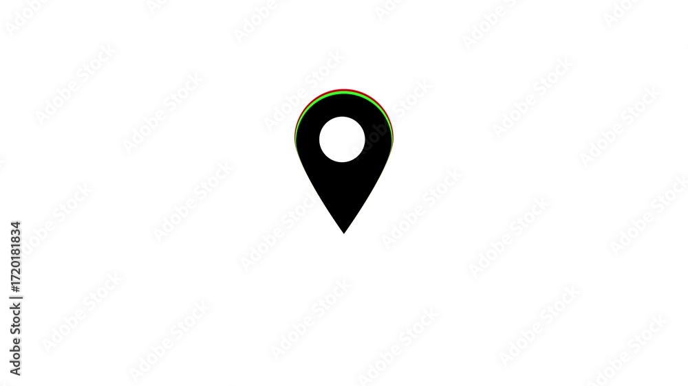 Poster a black map pin icon with a subtle green and red outline on a clean white background