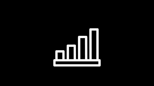 White bar graph icon on a black background