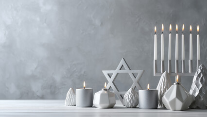 Modern Hanukkah Decor with Menorah and Candles - Days of the Dead Festival Inspired Interior