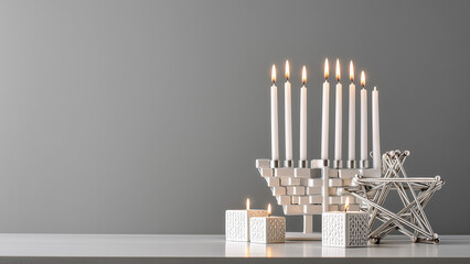 Modern Hanukkah Decor with Menorah and Candles - Days of the Dead Festival Inspired Interior