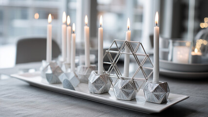 Modern Hanukkah Decor with Menorah and Candles - Days of the Dead Festival Inspired Interior
