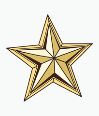 Shiny Five Point Gold Star Vector, Premium Glossy Golden Star Design, Metallic Golden Star Illustration, Award Winning Star Vector, Sharp Golden Star with Beveled Edges