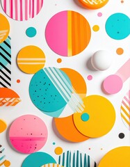 Astratto Memphis colorato con cerchi e forme geometriche vivaci